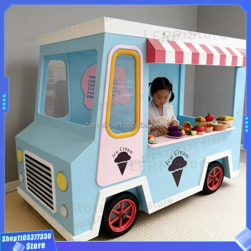 Kids Toys Mall - Деревянная тележка-мороженица на колесах для детей,